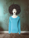 Baby blue cotton-silk sweater with a back neckline